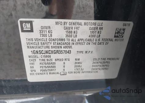 2016 Chevrolet Suburban Ltz z USA, uszkodzony, nr VIN 1GNSCJKCXGR357843
